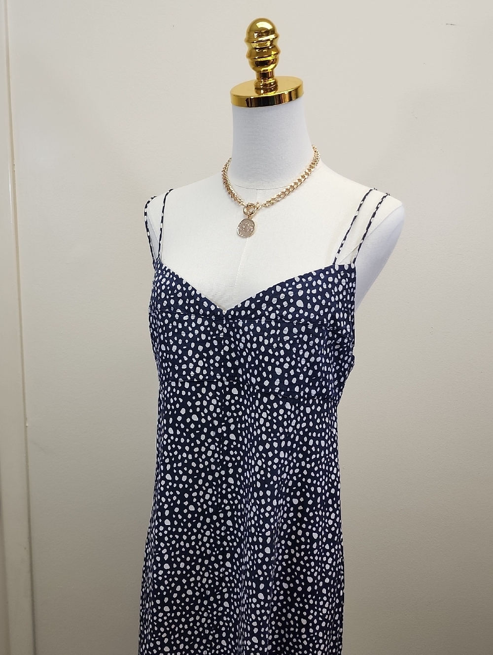 La Ligne Silk Chiffon Polka Dot Midi Dress Spaghetti Strap XL Extra Large - Picture 5 of 12